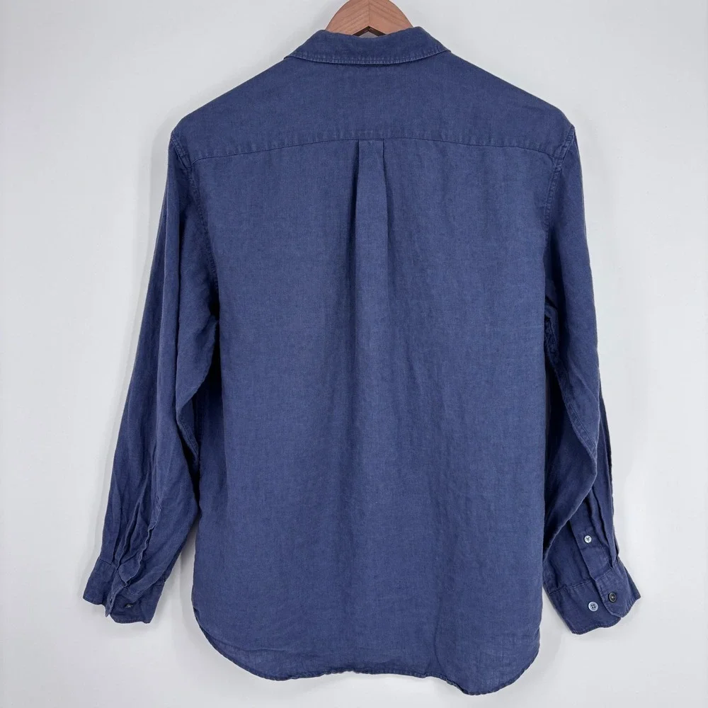 Banana Republic 100% Linen Button Down Shirt Mens Large Blue Long Sleeve Summer